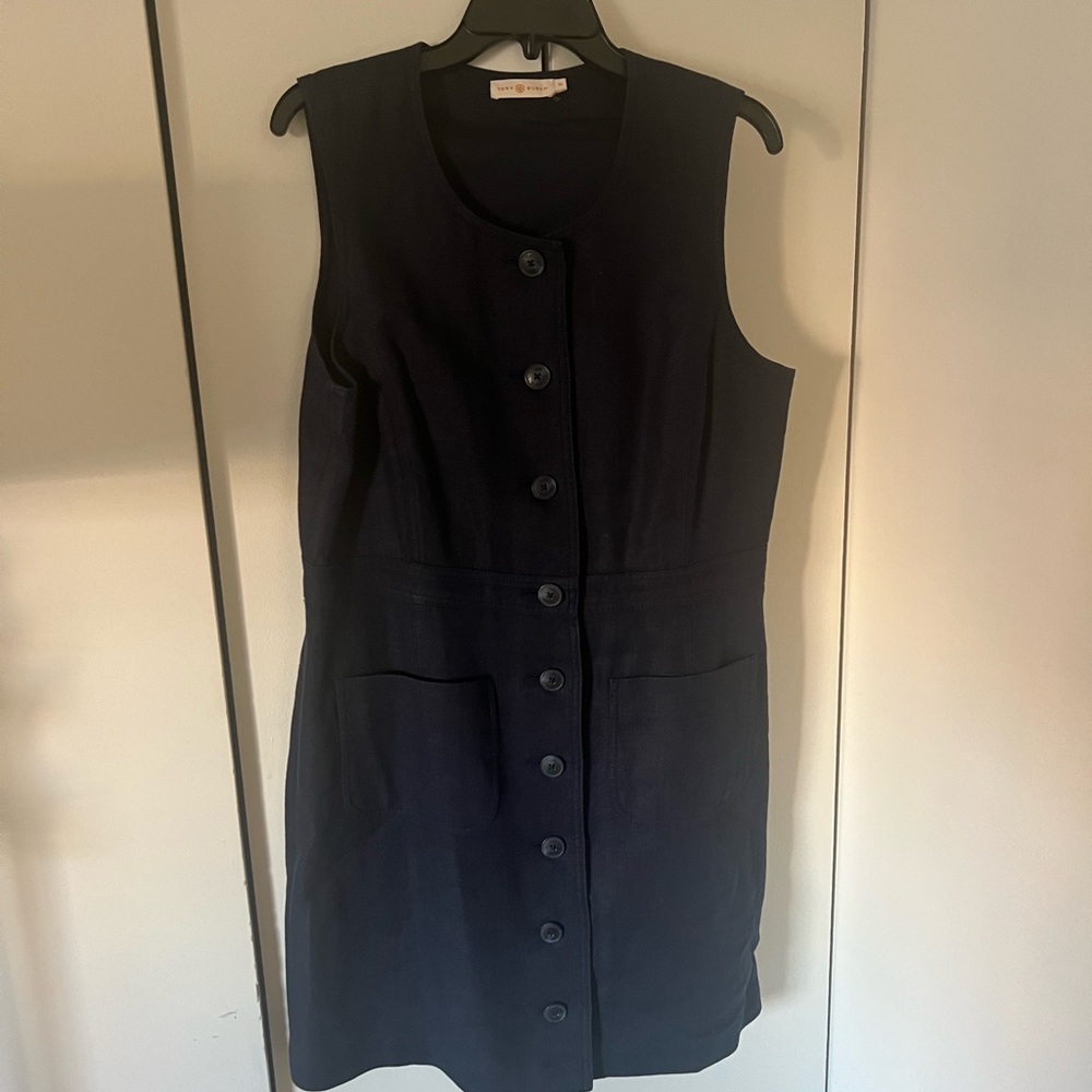 Tory Burch Navy Linen Front Button Shift Dress Size:12 - Picture 5 of 7